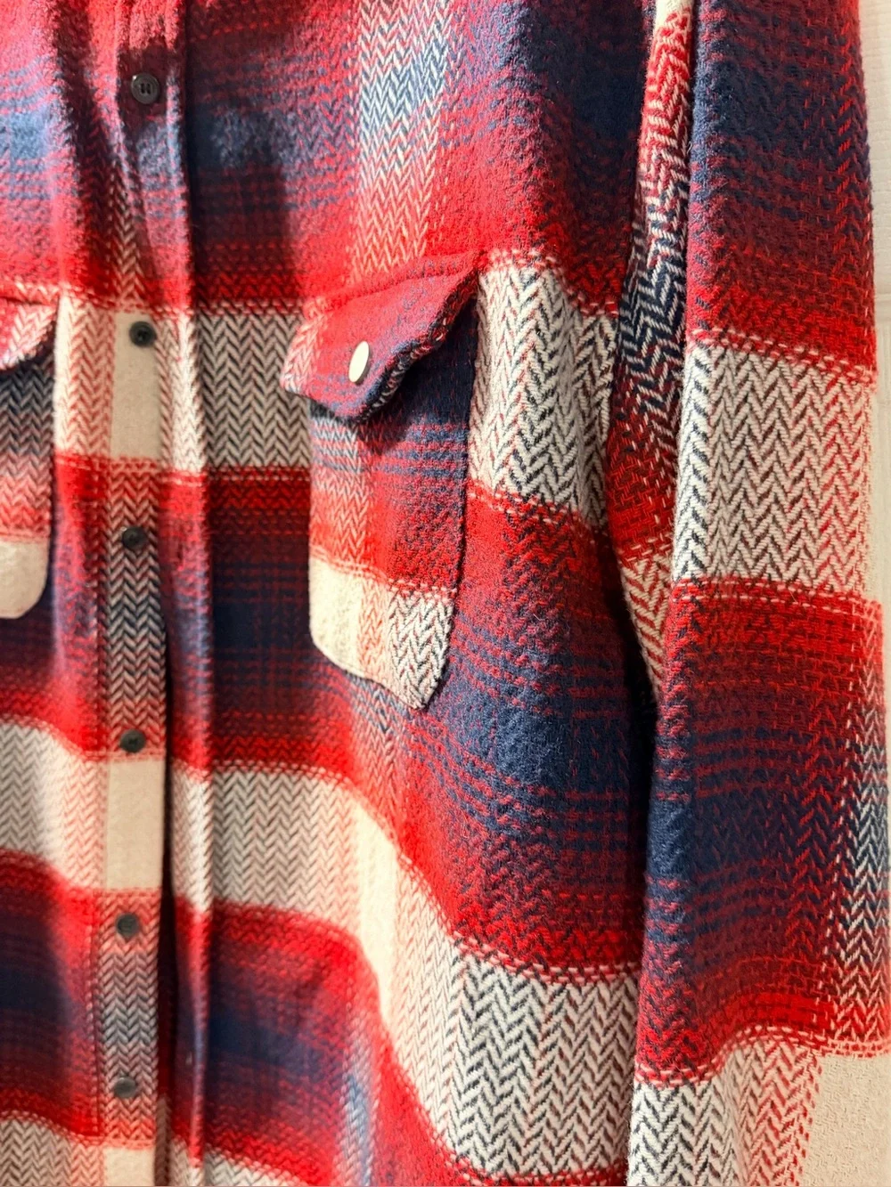 Richie Le Men’s Plaid Jacket Men's//  Red, Navy & Cream Lightweight Shirt Jacket